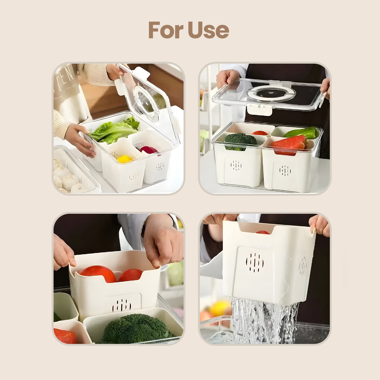 Fruit Storage Box Organizer, Refrigerator Vegetable Fresh Container, Plastic Refrigerator Storage Box with 2 Sections
