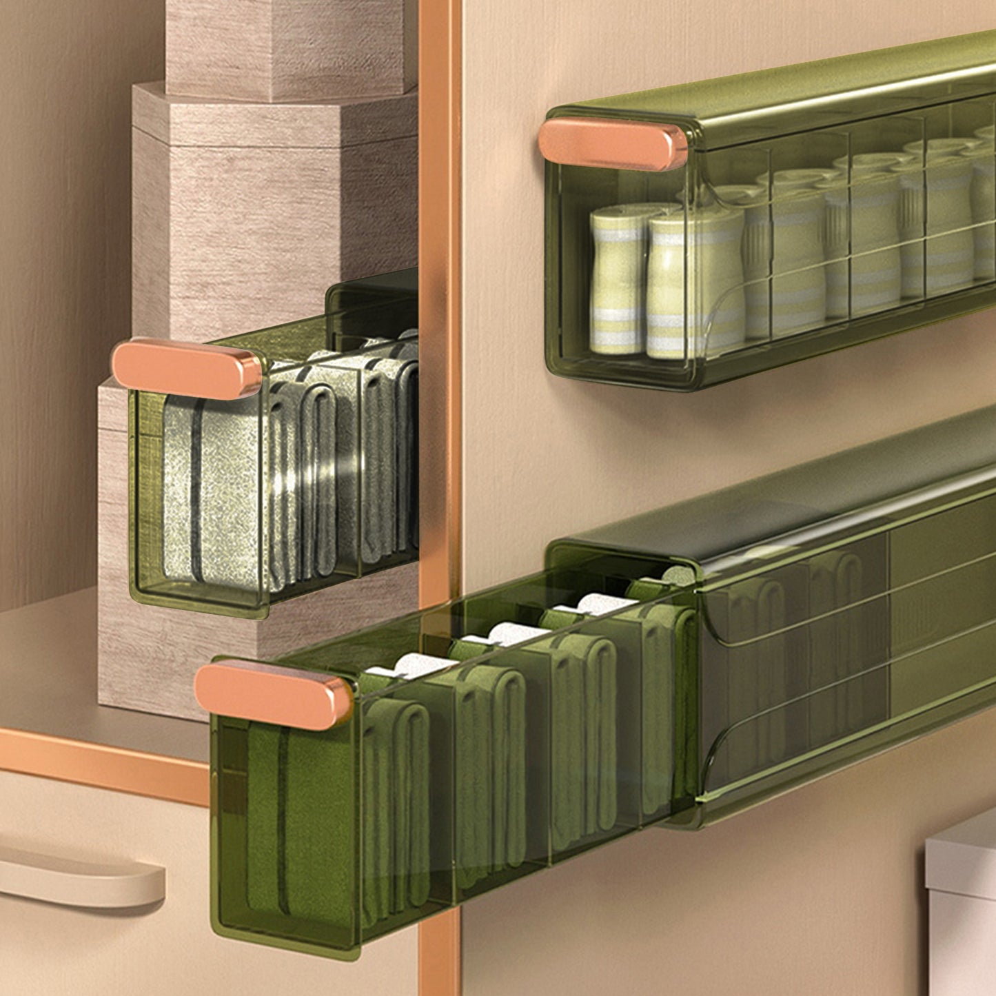 Glass Finish Wall Mount Drawer Organizer β Space-Saving Storage with Adjustable Design for organizing Socks, Briefs, and lingerie to daily-use items like phone chargers and office supplies