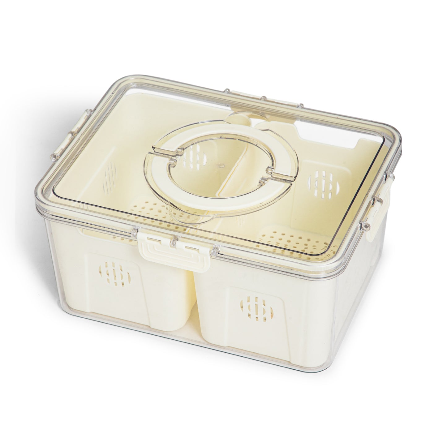 Fruit Storage Box Organizer, Refrigerator Vegetable Fresh Container, Plastic Refrigerator Storage Box with 2 Sections