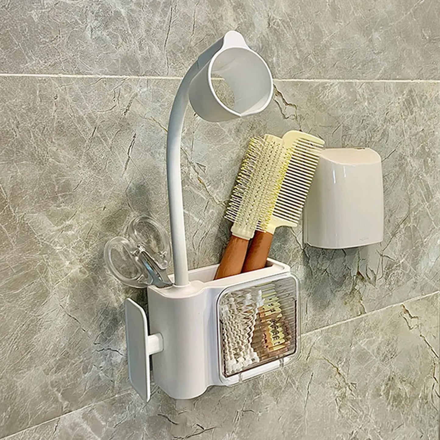 Hands Free Wall Mounted Hair Dryer Stand Holder, Drill Free, 360 Rotation Hair Dryer Stand