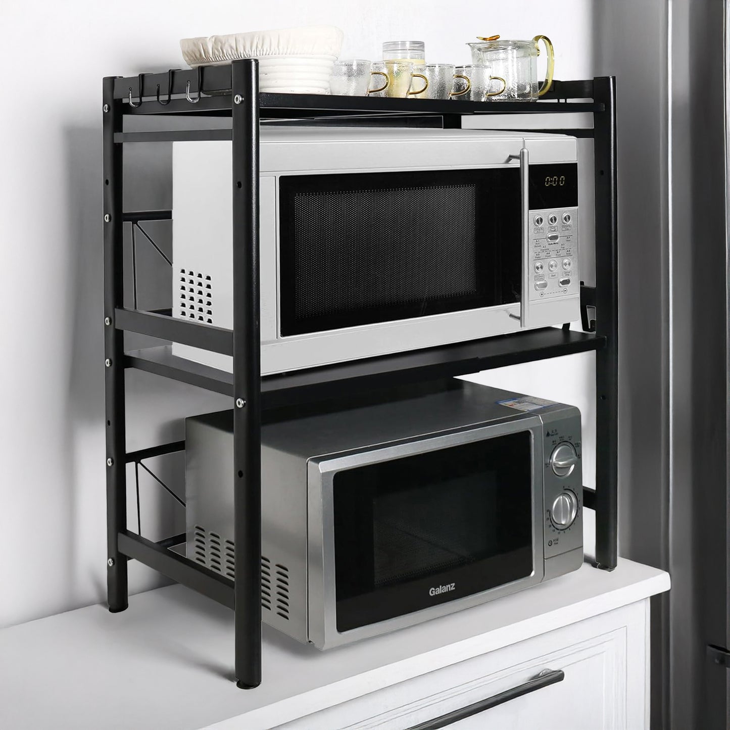 3-Tier Microwave Oven Rack, Expandable Microwave Stand, Countertop Utensils Tableware Storage