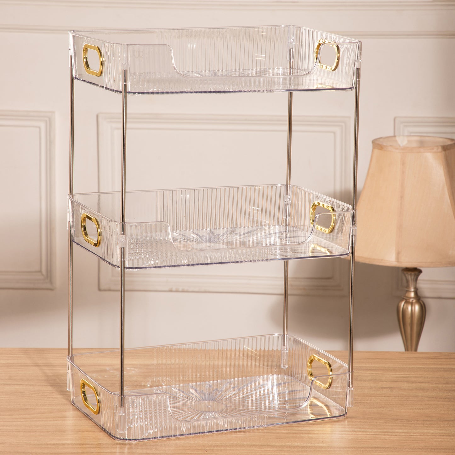 RUBHUB Transparent 3-Layer Bathroom/Kitchen/Dressing Table Countertop Organizer – Versatile Storage with a Premium Glass Finish