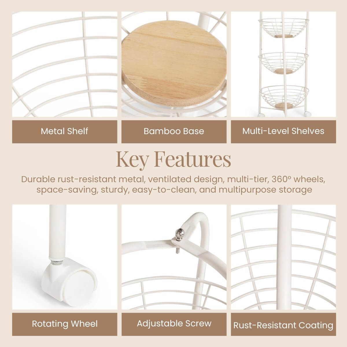 3 - Layer Kitchen Trolley with Wooden Accents - RUBHUB