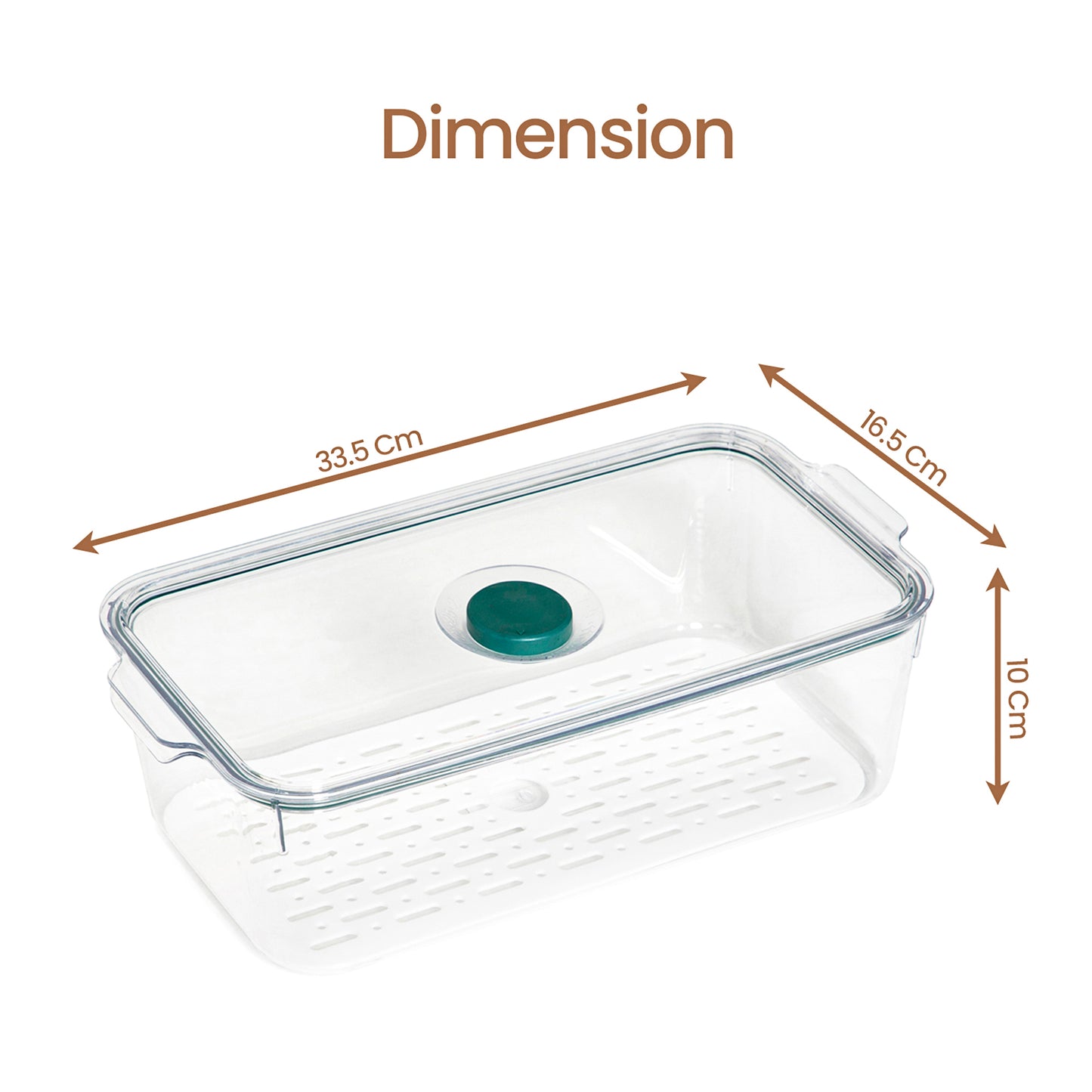 Small - Air Tight Fridge Container Box, Fruits, Vegetables and food storage organizer with Drain tray and Date Marker