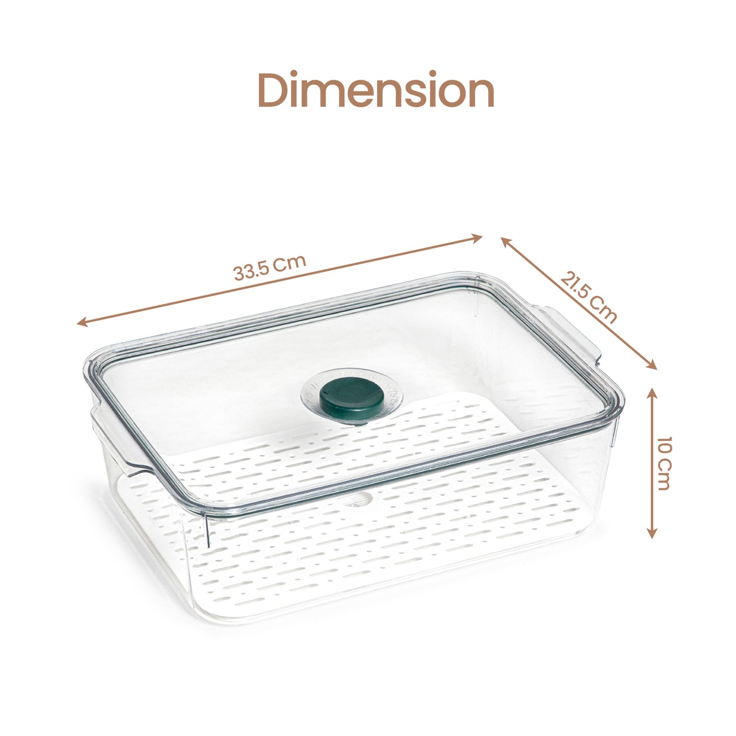 Medium - Air Tight Fridge Container Box, Fruits, Vegetables and food storage organizer with Drain tray and Date Marker