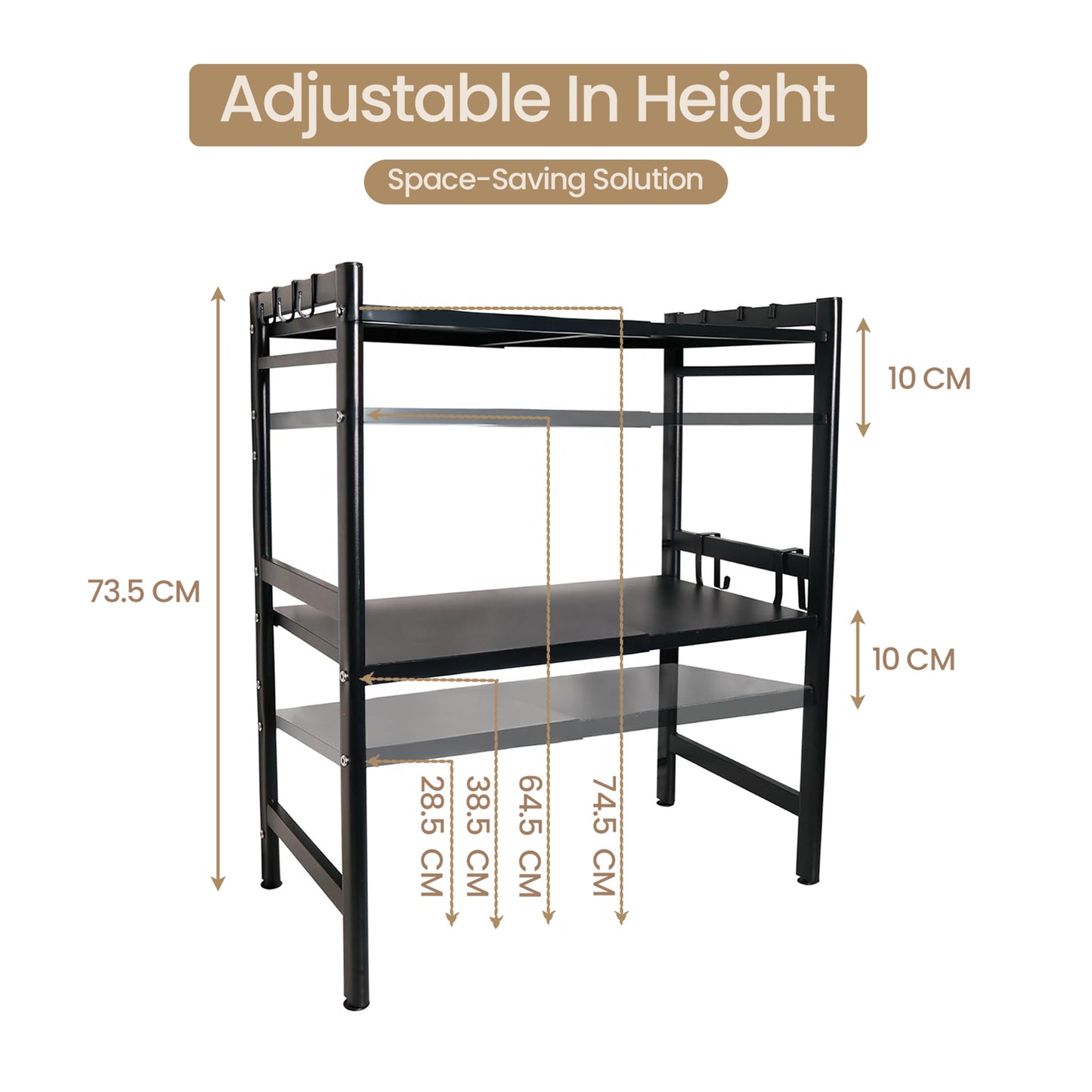 3-Tier Microwave Oven Rack, Expandable Microwave Stand, Countertop Utensils Tableware Storage