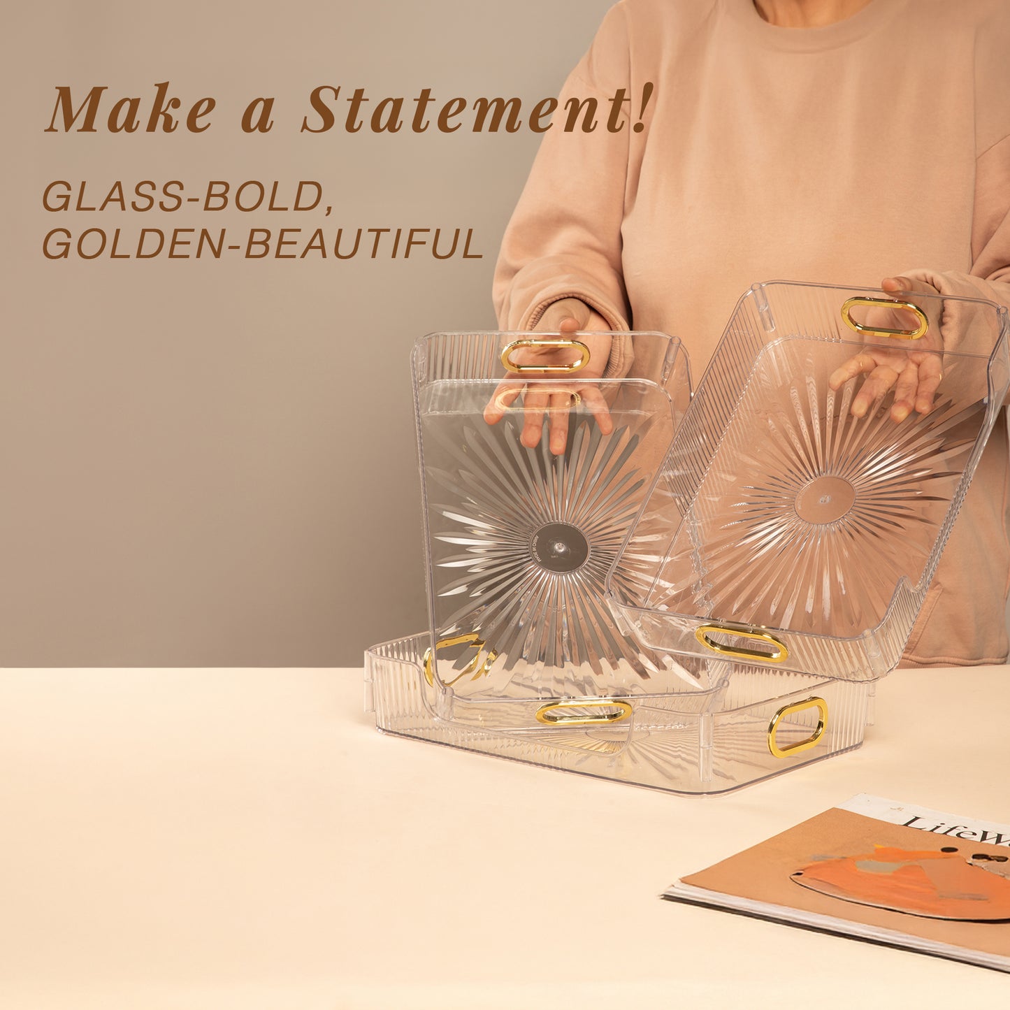 RUBHUB Transparent 3-Layer Bathroom/Kitchen/Dressing Table Countertop Organizer – Versatile Storage with a Premium Glass Finish