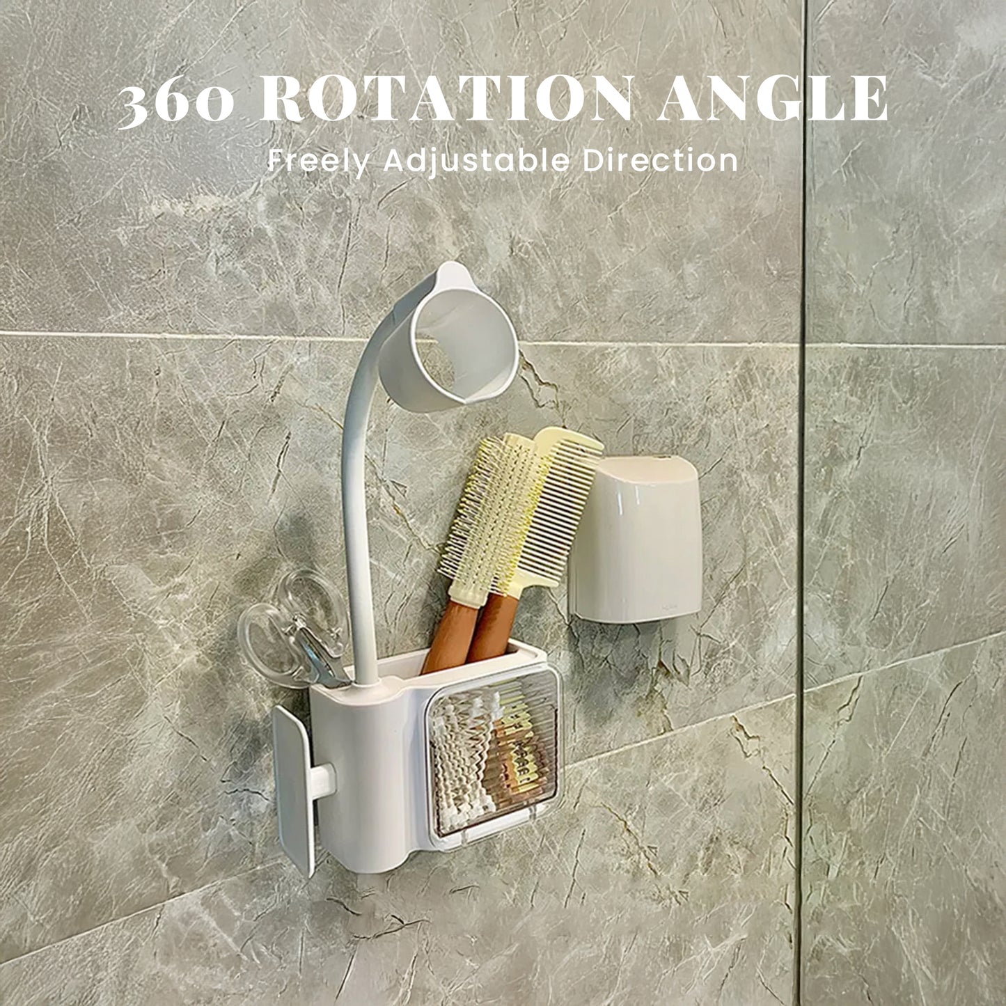 Hands Free Wall Mounted Hair Dryer Stand Holder, Drill Free, 360 Rotation Hair Dryer Stand
