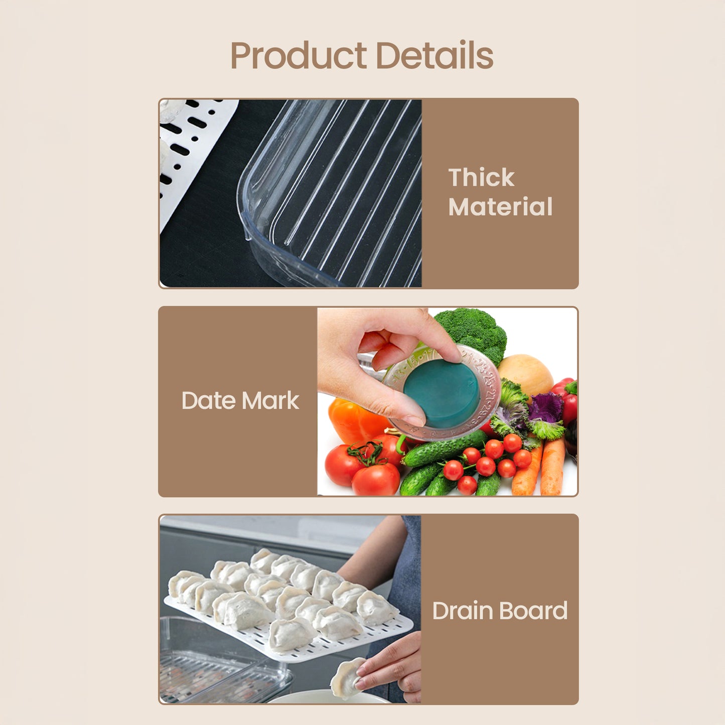 Medium - Air Tight Fridge Container Box, Fruits, Vegetables and food storage organizer with Drain tray and Date Marker