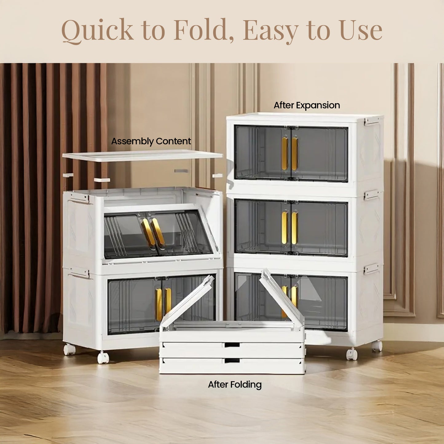 Foldable Wardrobe Stoarge Box– 4 Layer Home Storage and Clothes Organization Solution with Stackable, Collapsible Design, Wheels for Versatile Use in Dorms, Bedrooms, Kitchen, Living