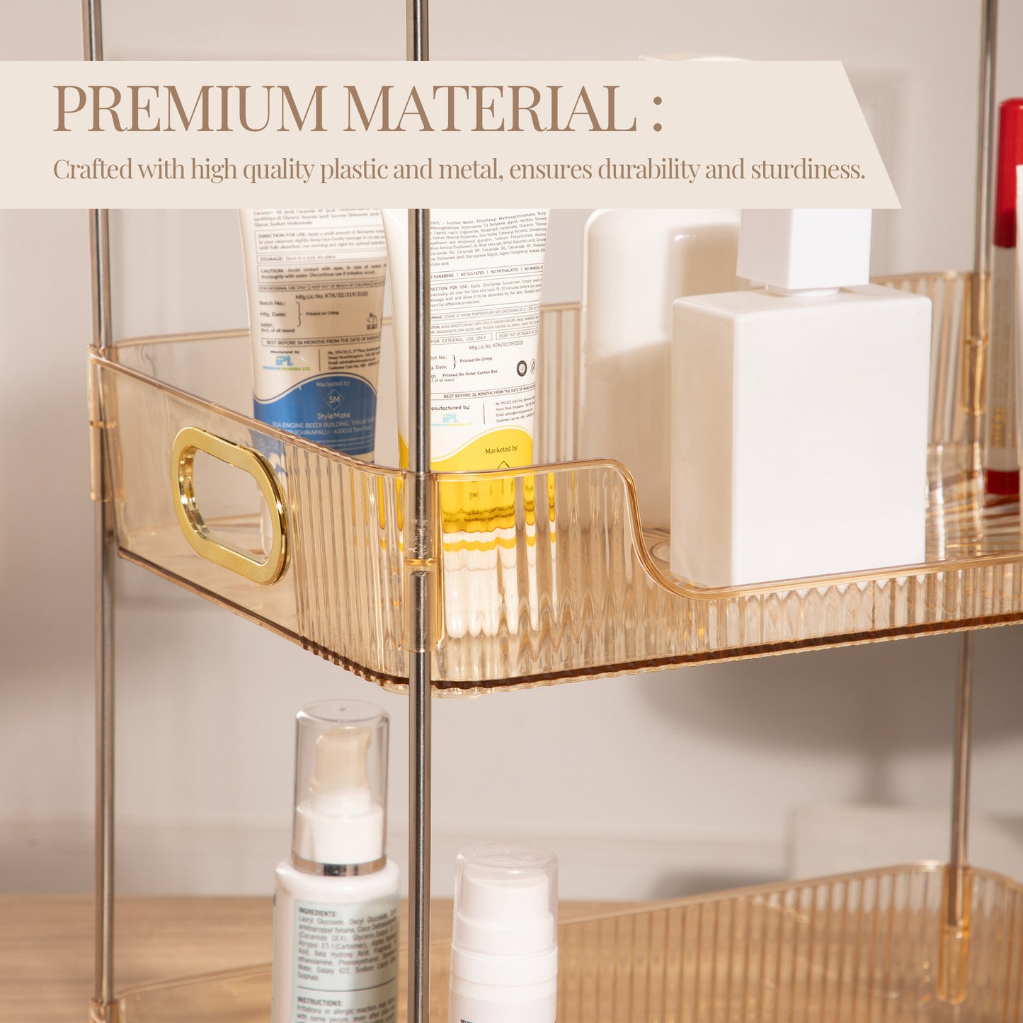 RUBHUB Transparent 3-Layer Bathroom/Kitchen/Dressing Table Countertop Organizer – Versatile Storage with a Premium Glass Finish