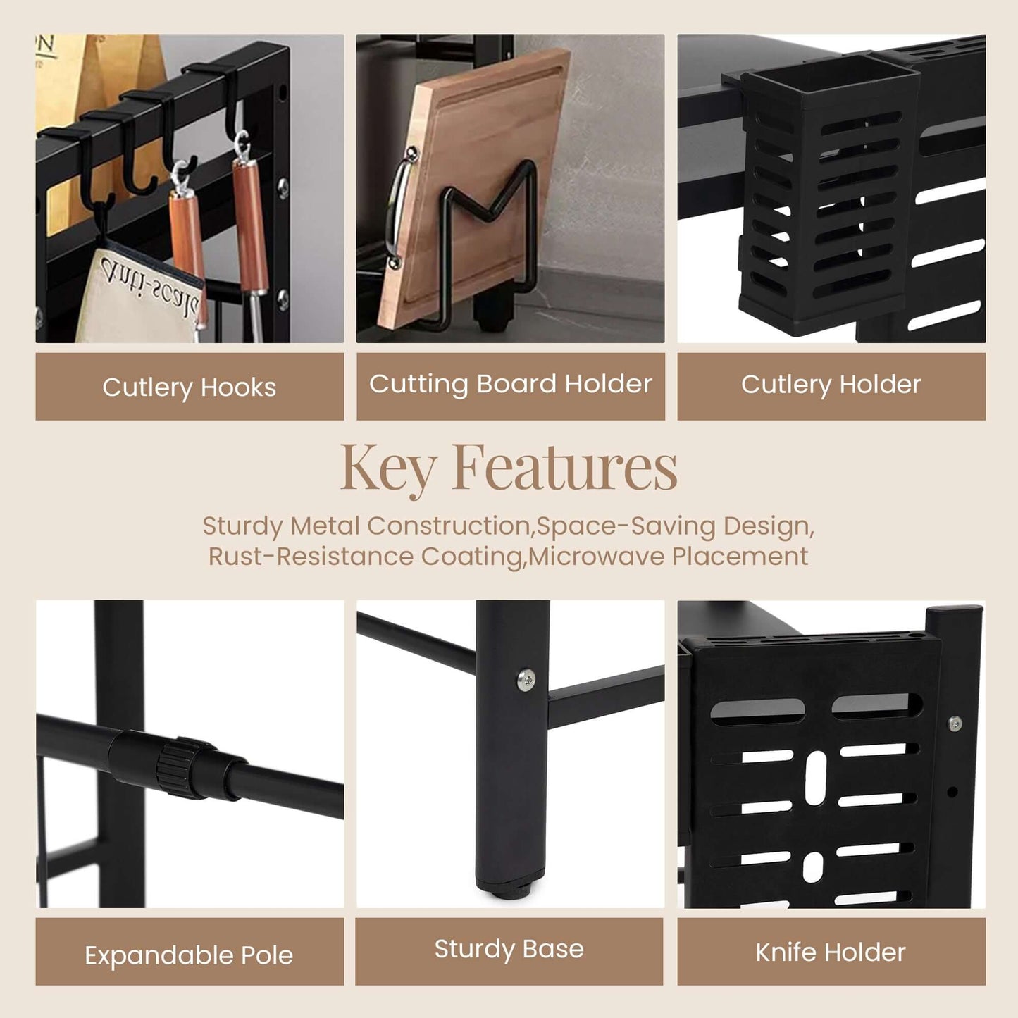 2-Tier Expandable Microwave Oven Rack, With Hooks.