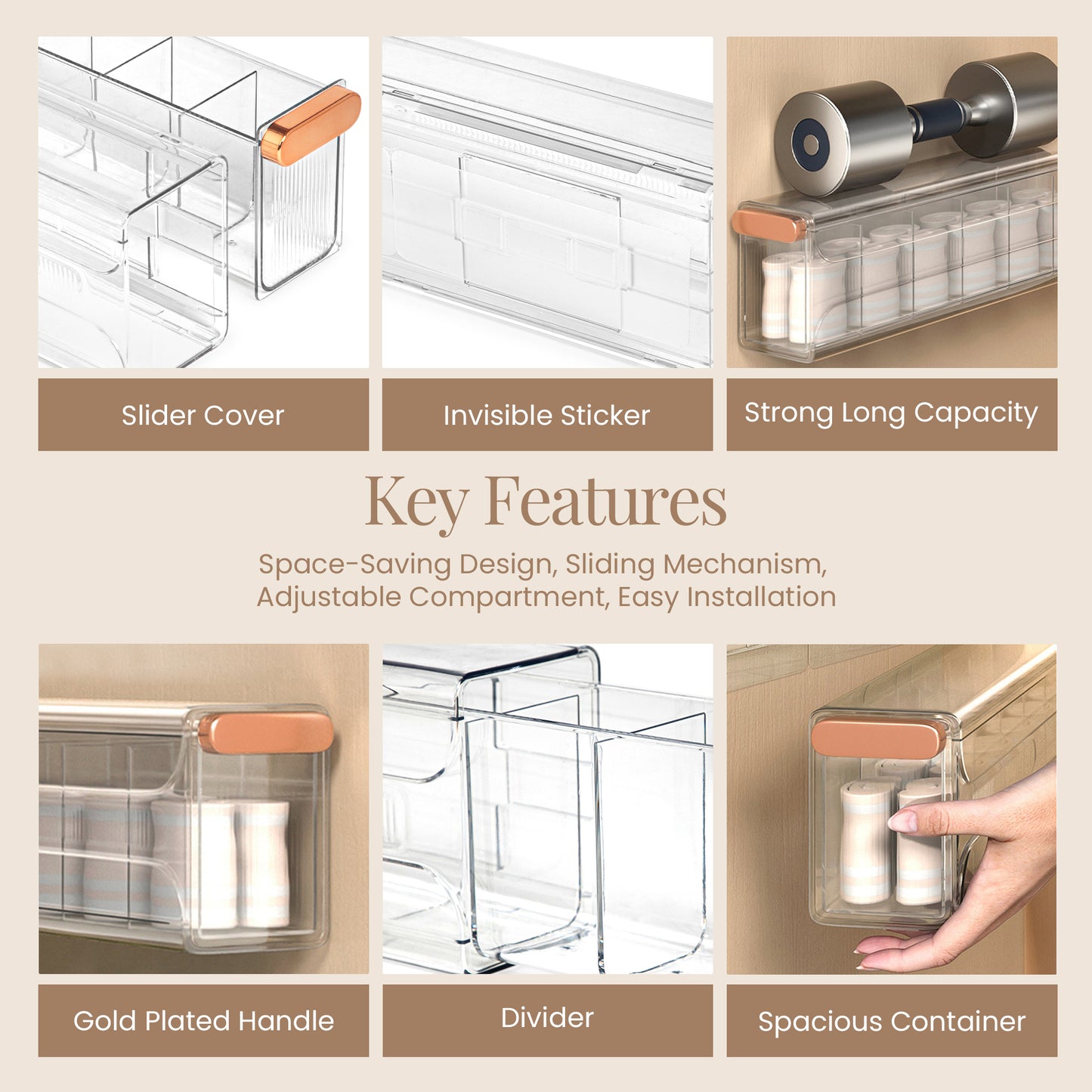 Glass Finish Wall Mount Drawer Organizer – Space-Saving Storage with Adjustable Design for organizing Socks, Briefs, and lingerie to daily-use items like phone chargers and office supplies
