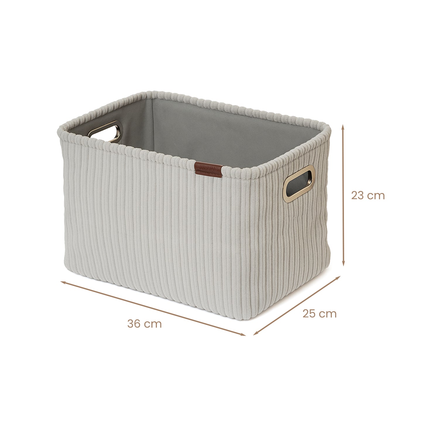 Soft Corduroy Cloth Storage Box with Metal Handles -grey