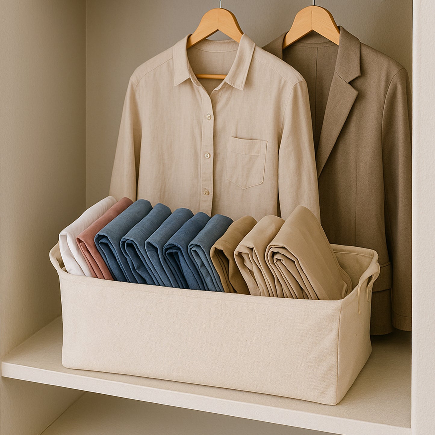 Minimal Canvas Fabric Cloth Storage Box - Cream