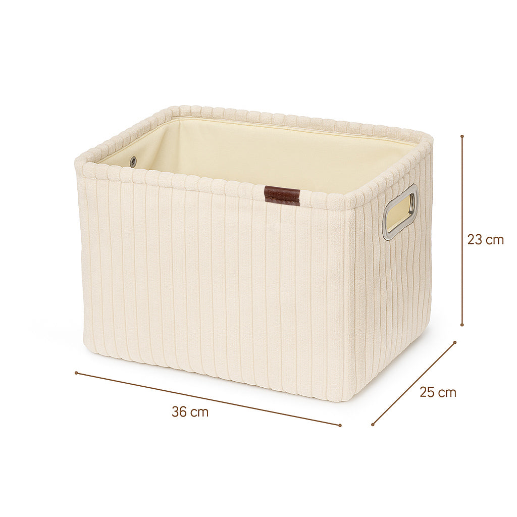 Soft Corduroy Laundry Box with Metal Handles - beige