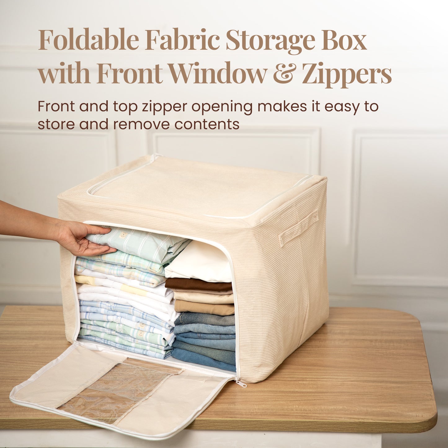 Stackable Corduroy Fabric Cloth Storage Box- Beige