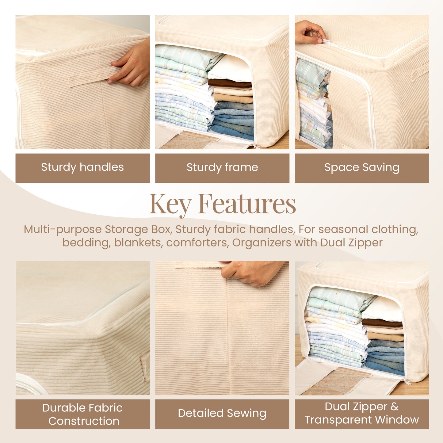 Stackable Corduroy Fabric Cloth Storage Box- Beige
