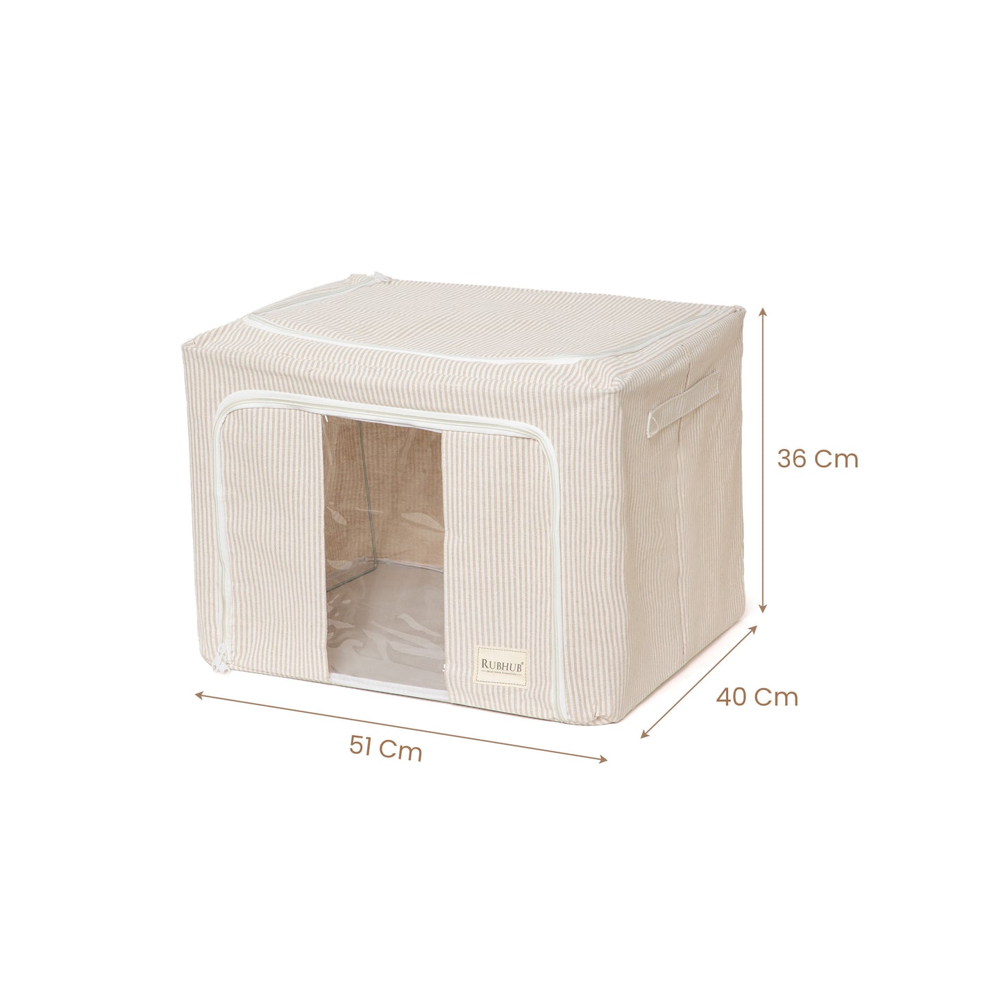 Pinstriped Cloth Storage Box with Transparent Window- beige