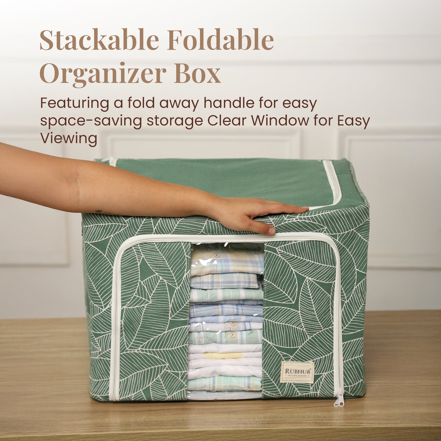 Stackable Green Leaf Cloth Storage Box for Functional Organizer