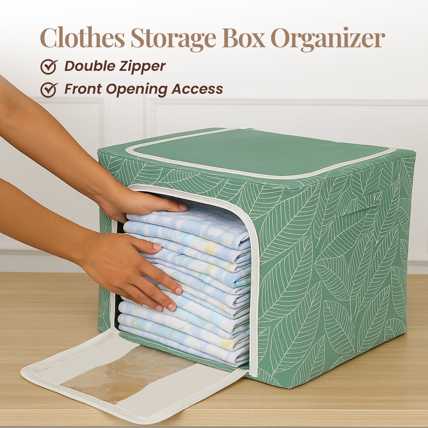 Stackable Green Leaf Cloth Storage Box for Functional Organizer