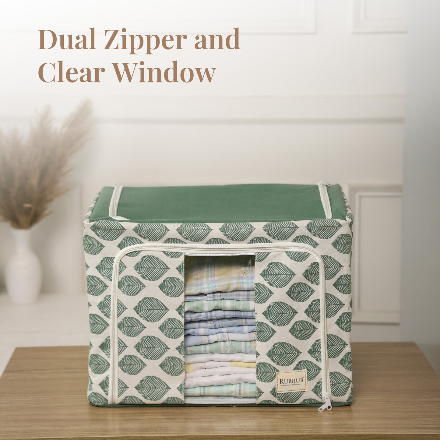 Stackable Green Leaf Cloth Storage Box for Functional Organizer
