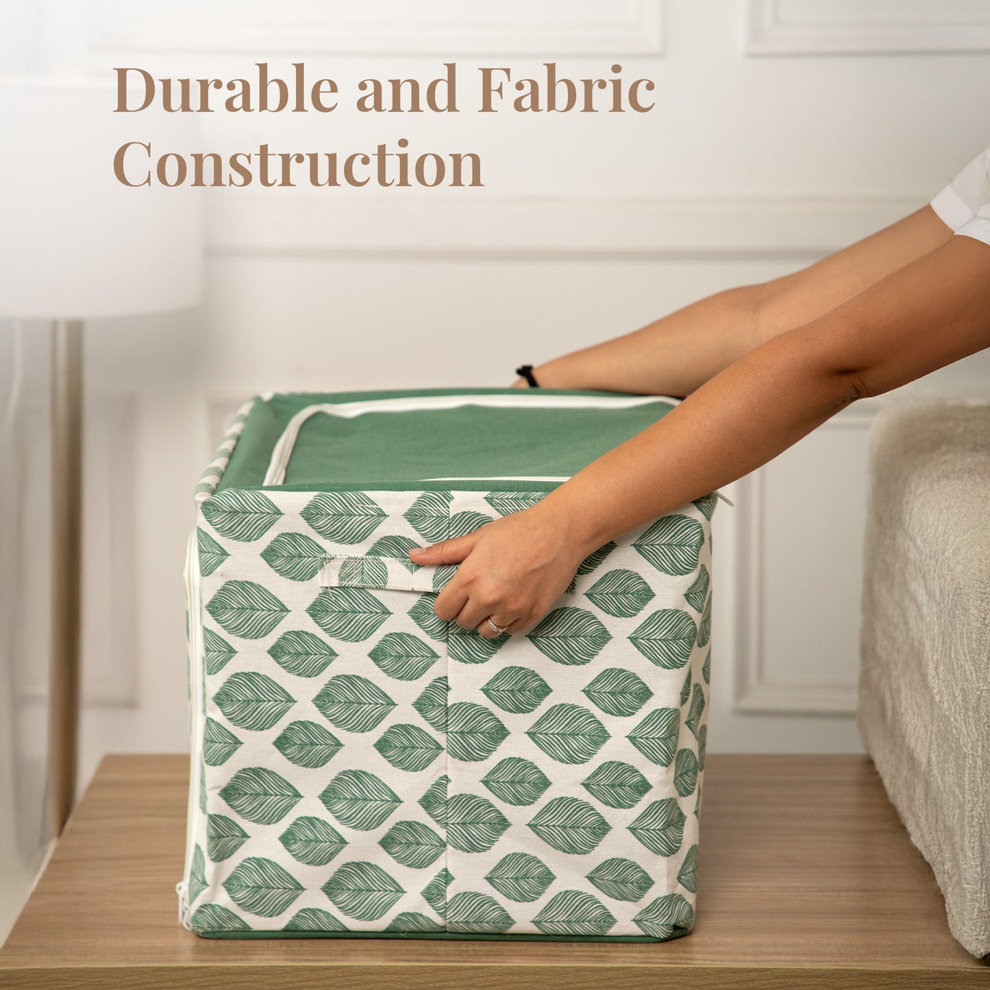 Stackable Green Leaf Cloth Storage Box for Functional Organizer