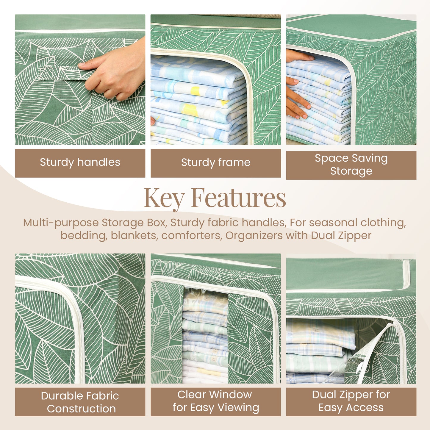 Stackable Green Leaf Cloth Storage Box for Functional Organizer