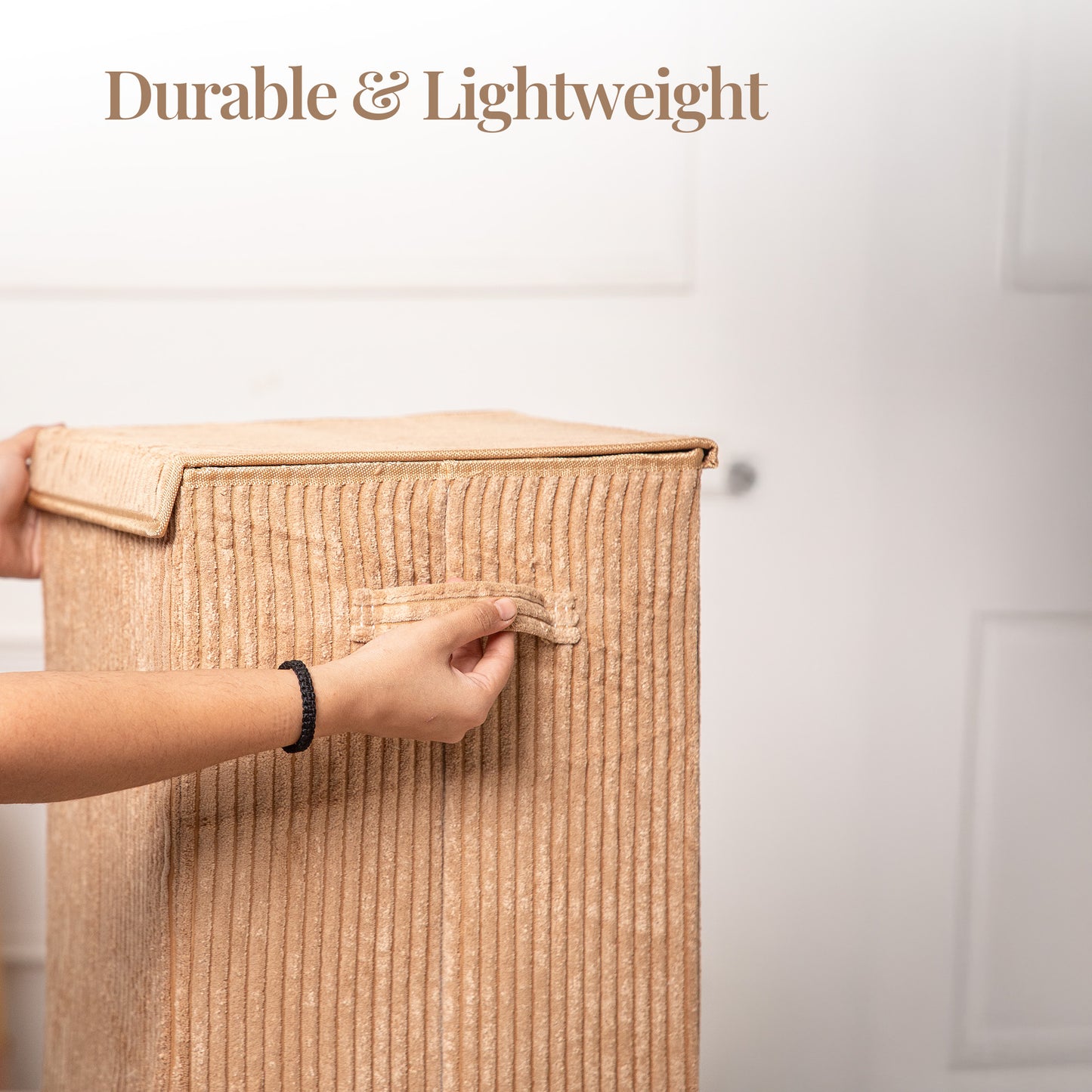 foldable Laundry Basket, with Soft Corduroy Fabric- Brown