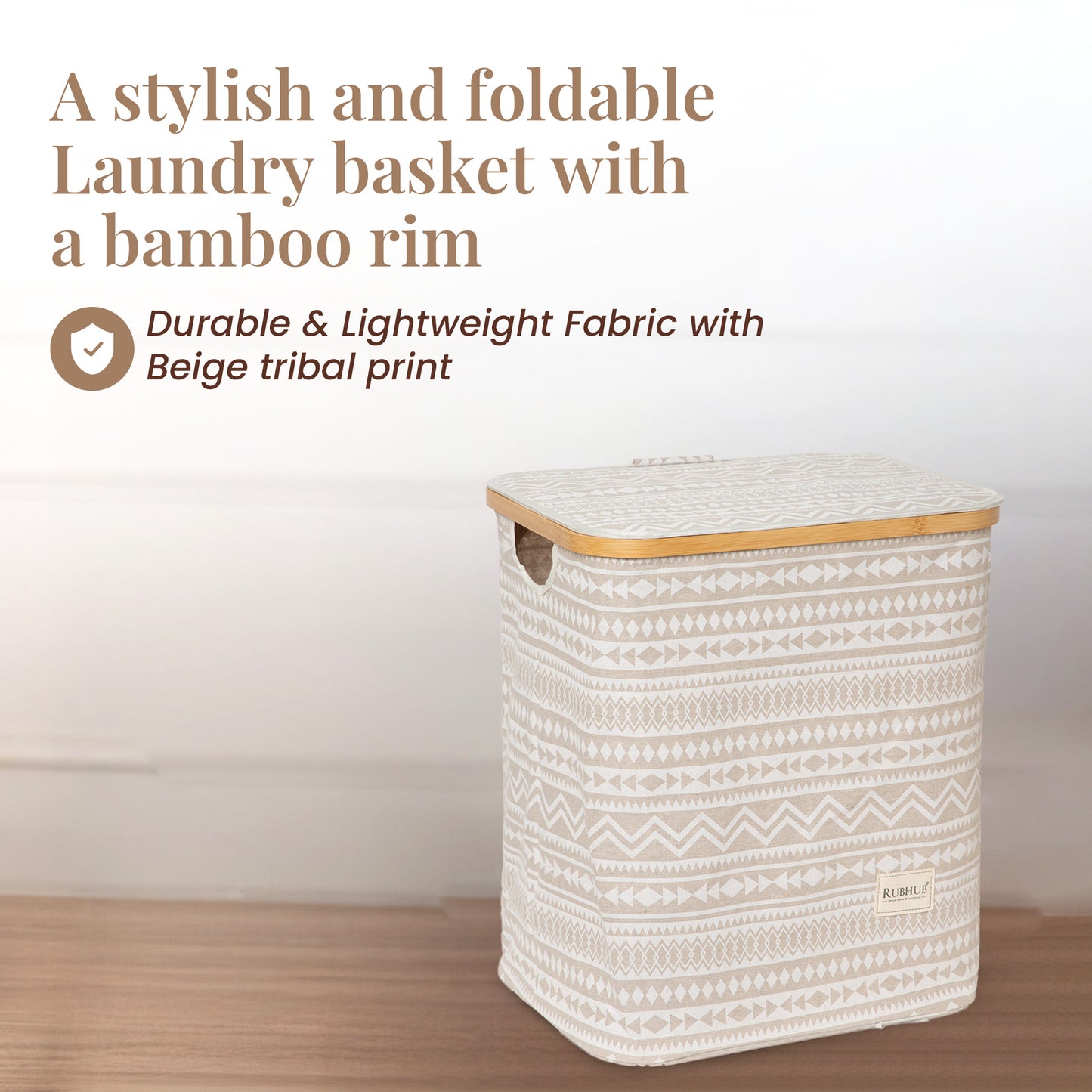 Foldable Laundry Basket with Wooden Frame and Detachable Lid