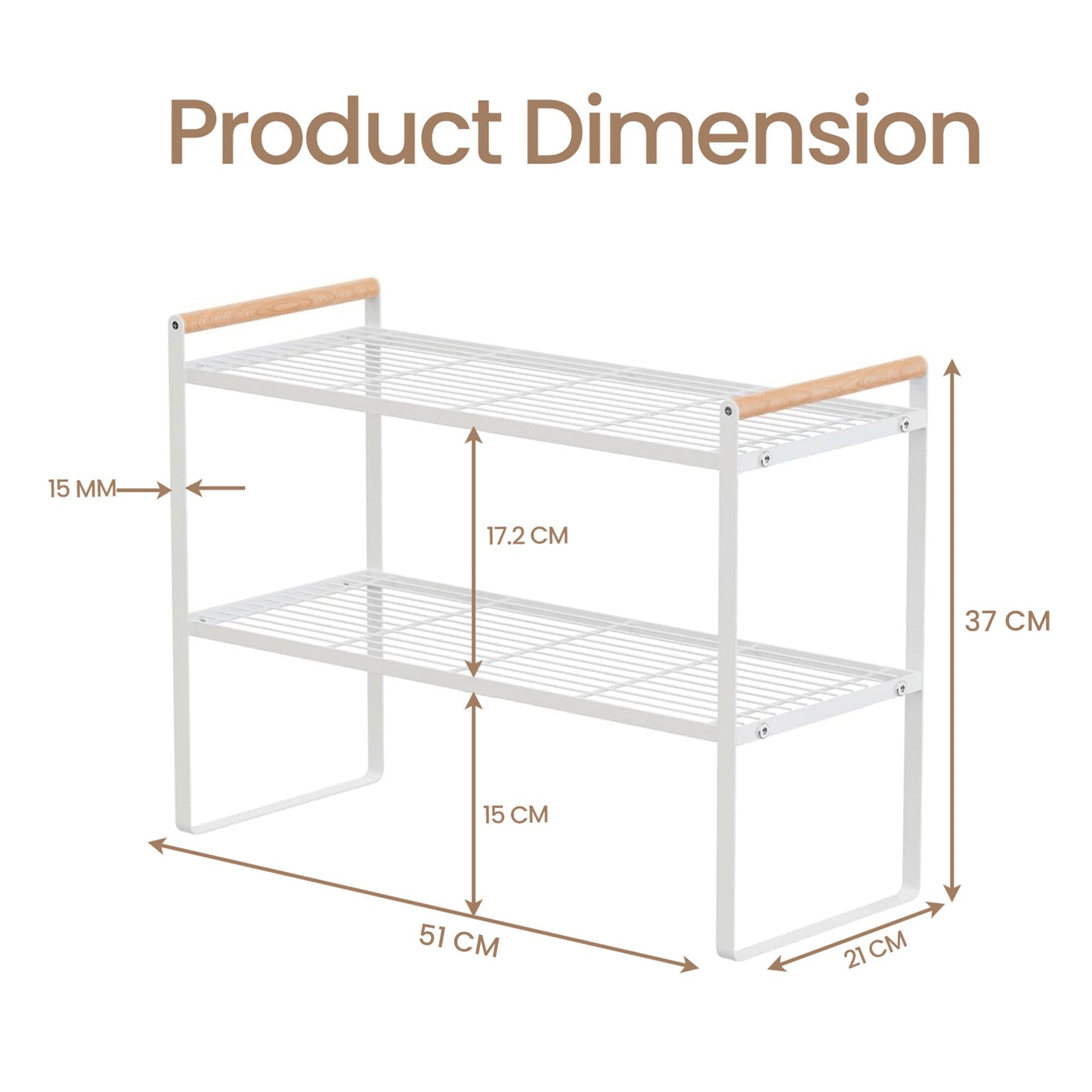 Kitchen Shelf Organizer with Wooden Handles- white