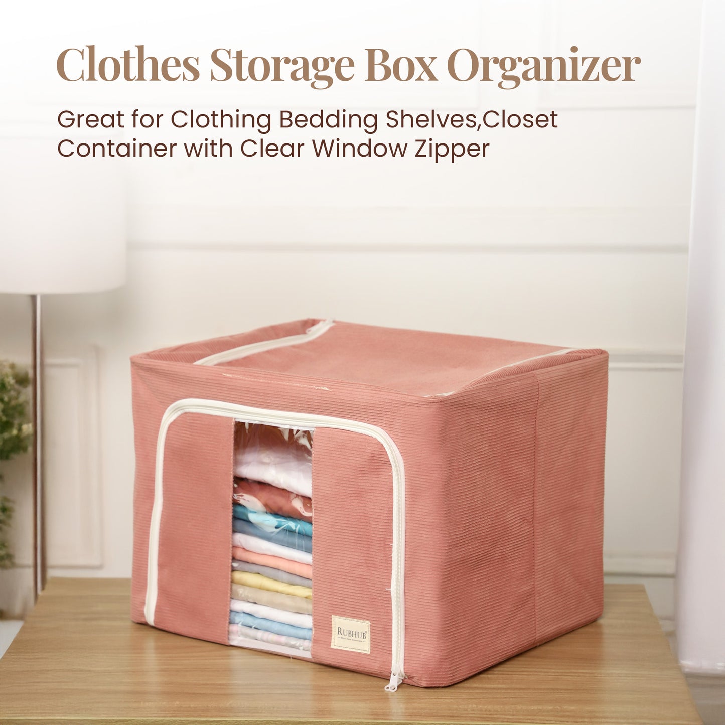 Stackable Couduroy Fabric Cloth Storage Box- Pink