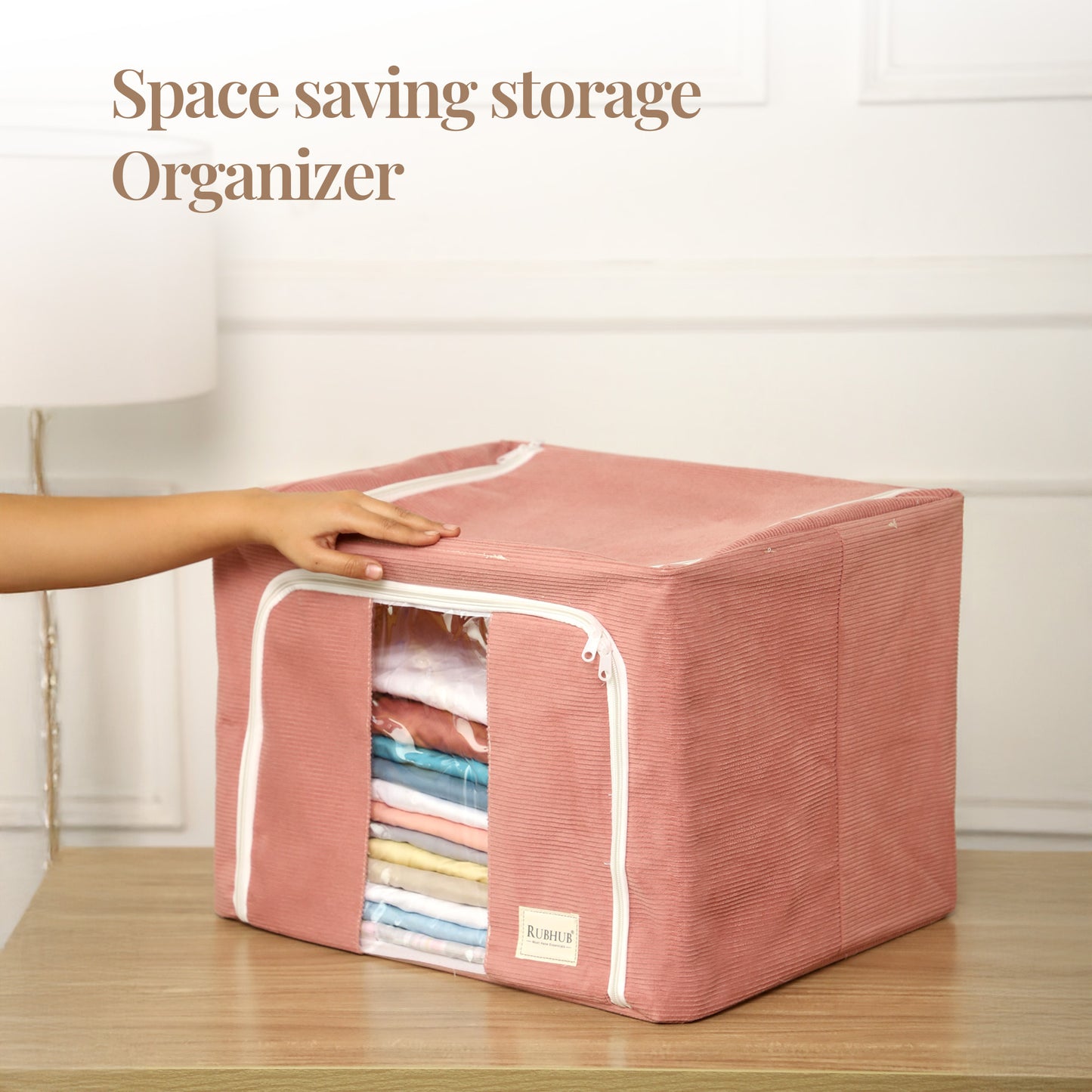 Stackable Couduroy Fabric Cloth Storage Box- Pink