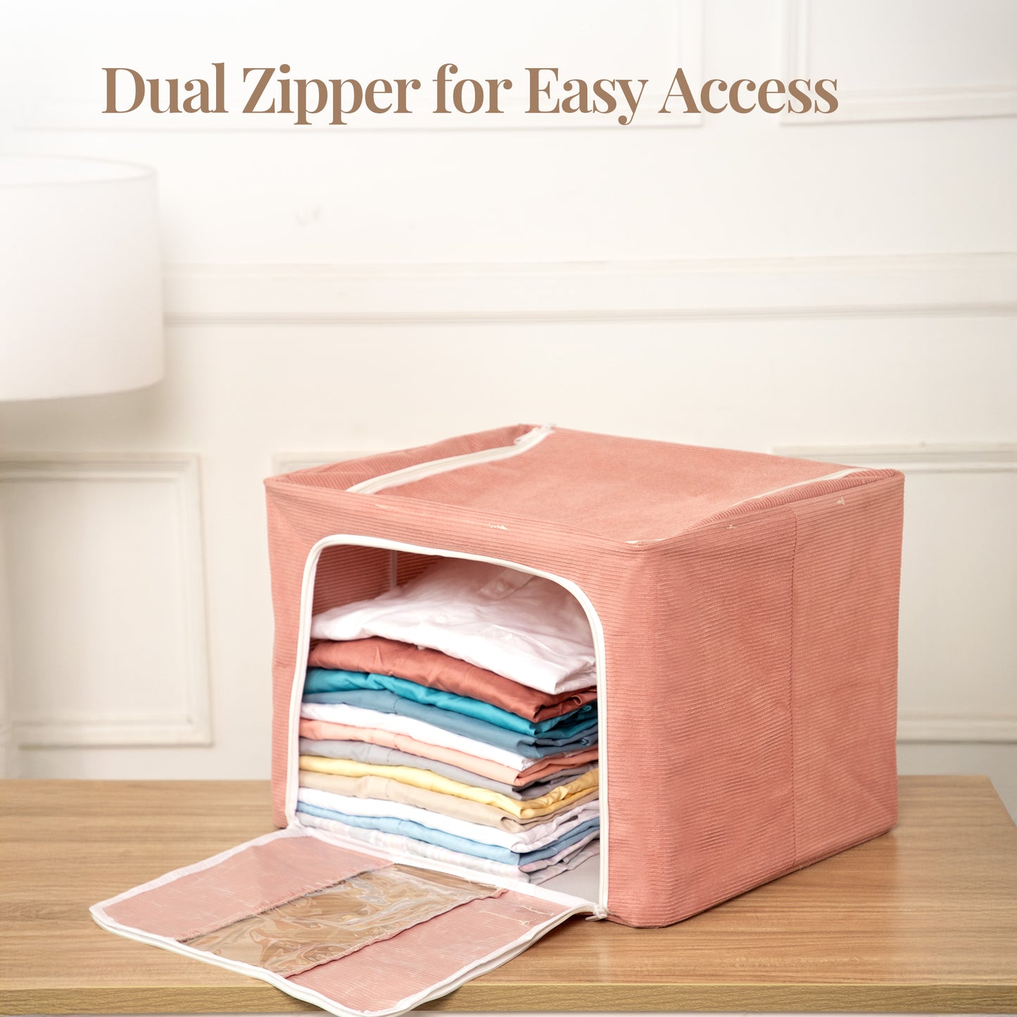 Stackable Couduroy Fabric Cloth Storage Box- Pink