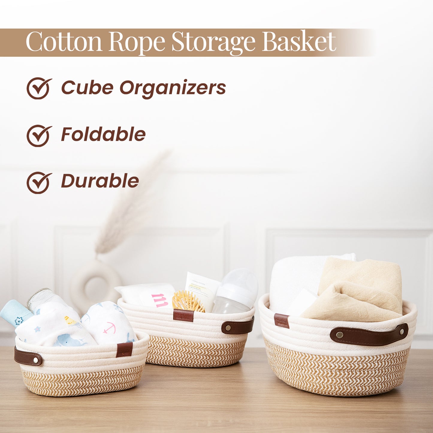 Handmade Cotton Rope Grey Storage Baskets (Set of 3)