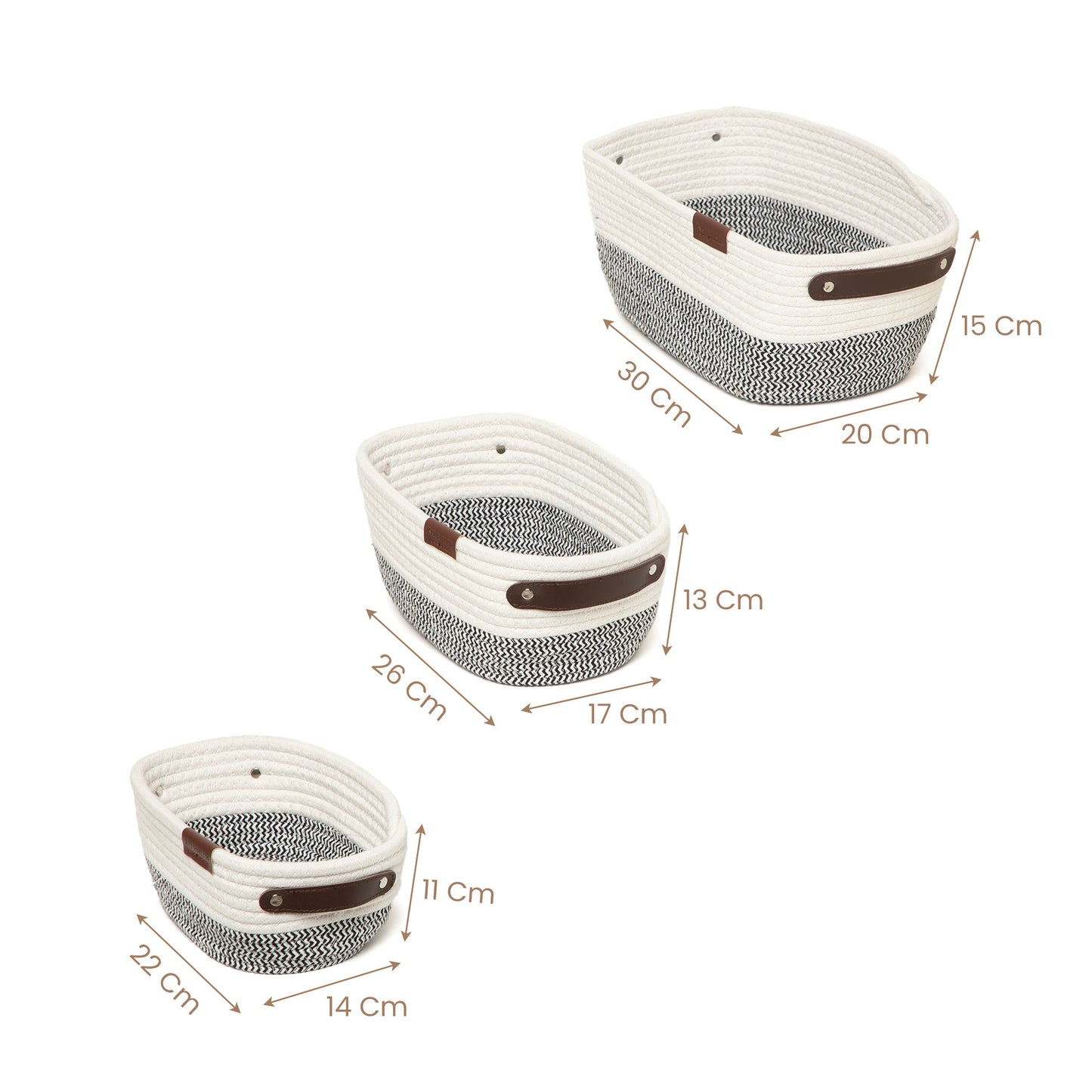Stylish & Durable Rope Storage Basket Set – Modern Home Organizer (Set of 3) - Grey