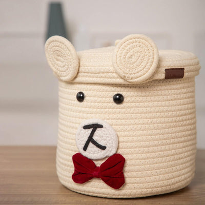 Bear-Shaped Rope Storage Basket with Lid