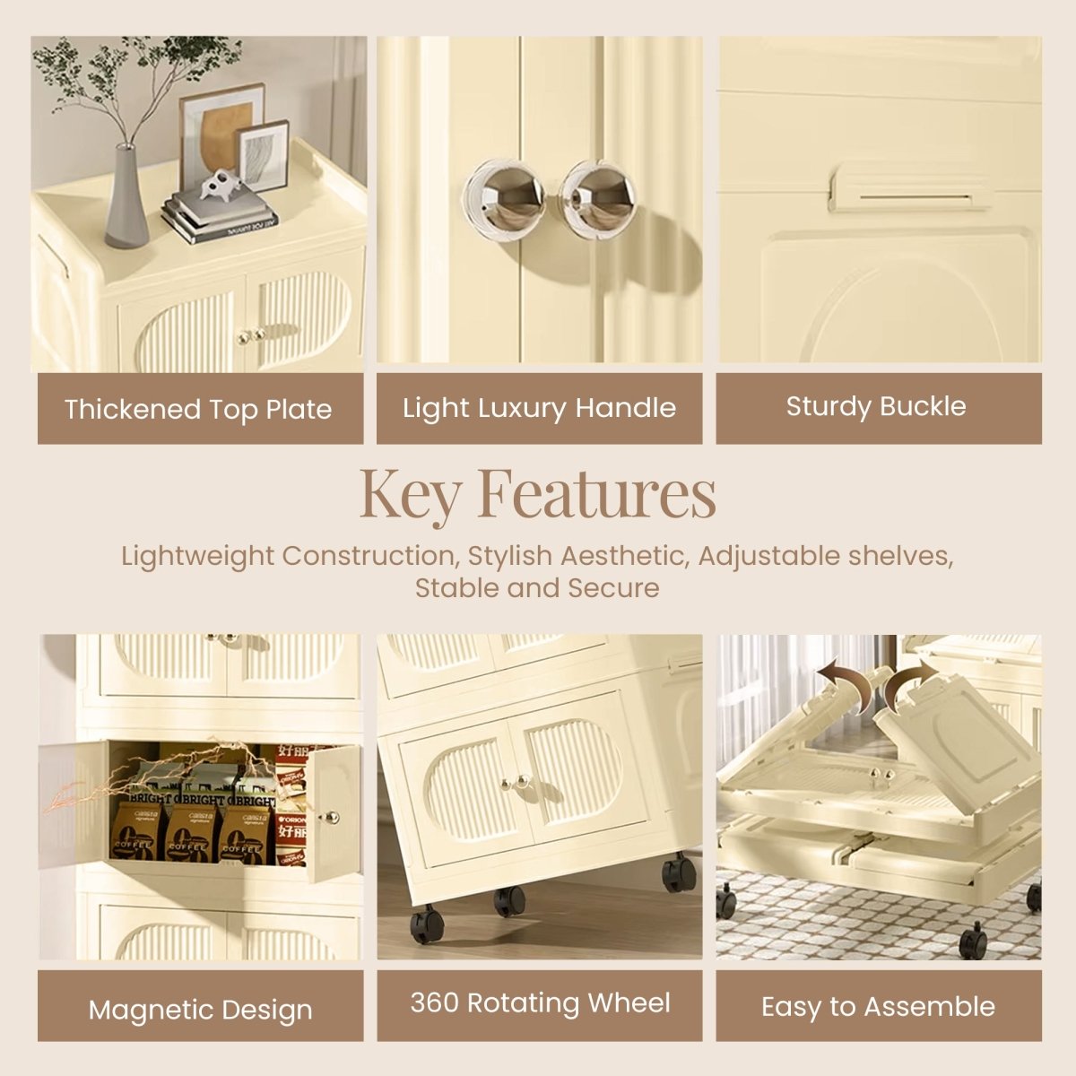 Collapsible 3 - layer Storage Cabinet with magnetic doors - RUBHUB