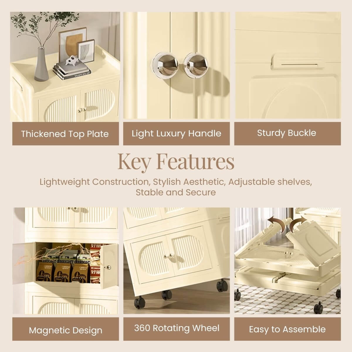 Collapsible 3 - layer Storage Cabinet with magnetic doors - RUBHUB