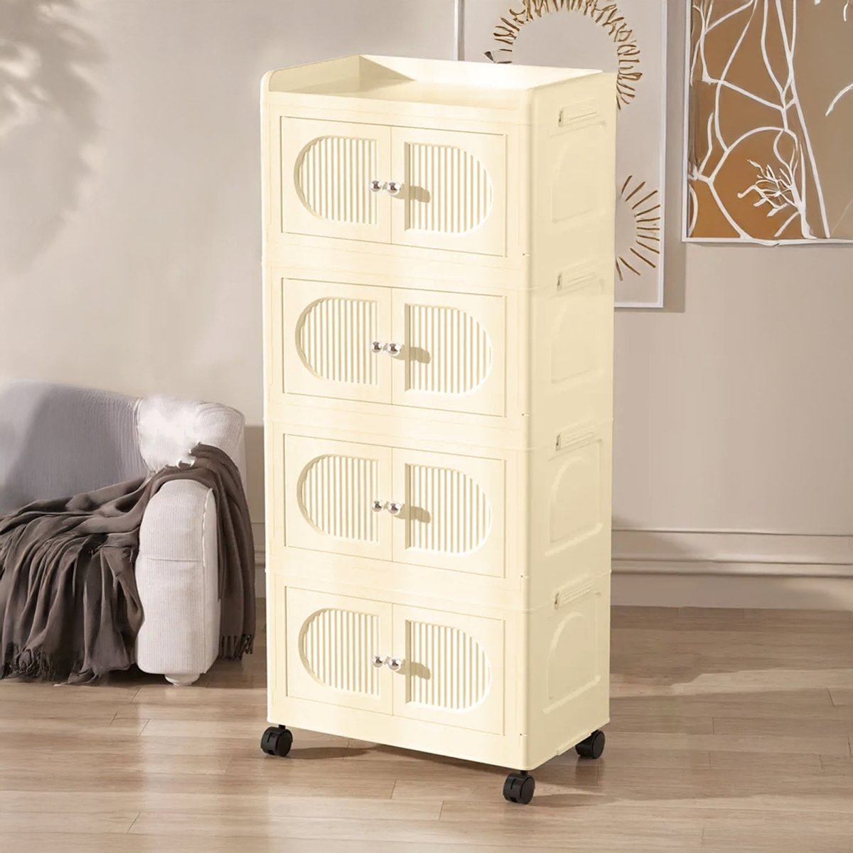 Collapsible 4 - layer Storage Cabinet with magnetic doors - RUBHUB