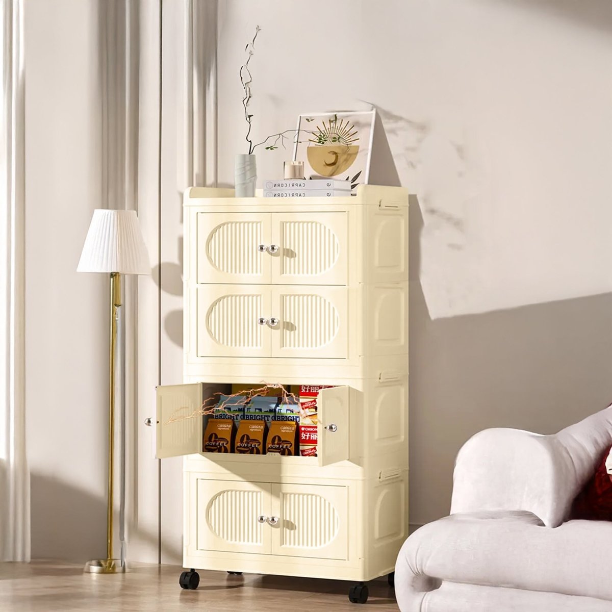 Collapsible 4 - layer Storage Cabinet with magnetic doors - RUBHUB