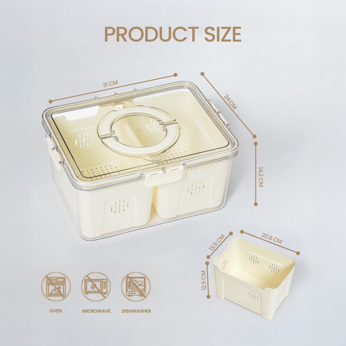 Fruit Storage Box Organizer, Refrigerator Vegetable Fresh Container, Plastic Refrigerator Storage Box with 2 Sections