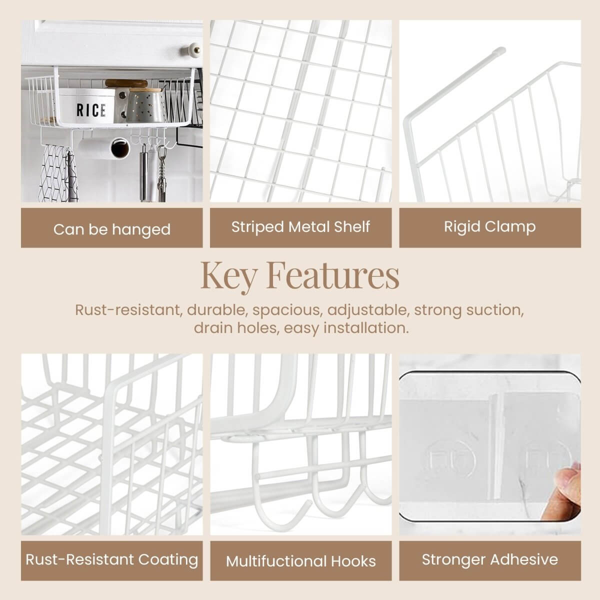 Kitchen shelving cabinet under hanging basket, wardrobe storage rack sundries kitchenware utensils pot lids storage hanging basket organizer rack with hooks - RUBHUB