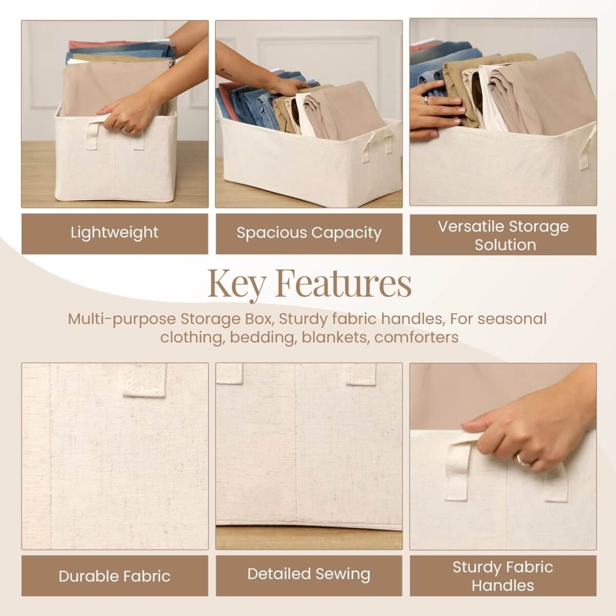Minimal Canvas Fabric Cloth Storage Box - Cream - RUBHUB