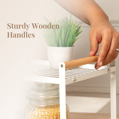 1 - Tier Metal Organizer with Bamboo Handles - White - RUBHUB