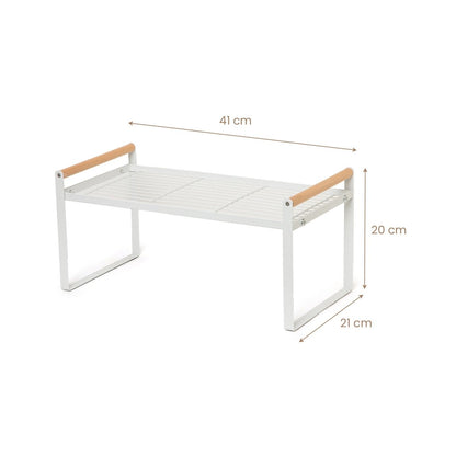 1 - Tier Metal Organizer with Bamboo Handles - White - RUBHUB