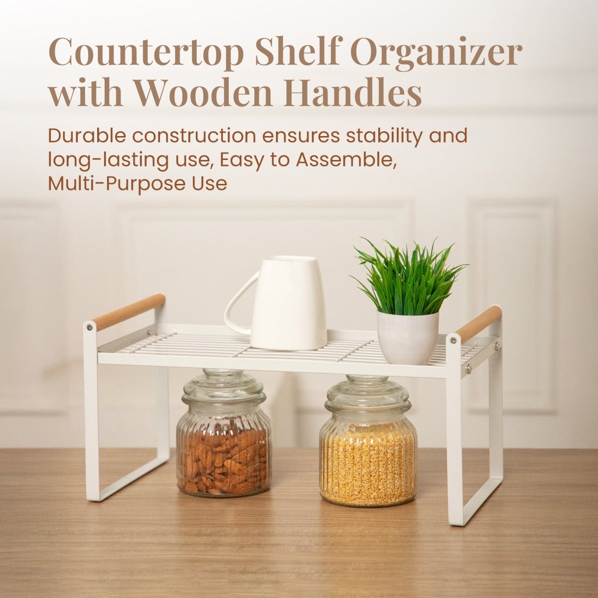 1 - Tier Metal Organizer with Bamboo Handles - White - RUBHUB