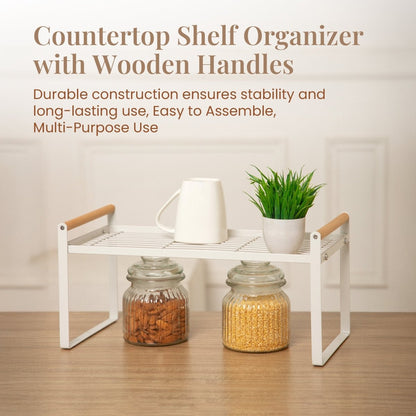 1 - Tier Metal Organizer with Bamboo Handles - White - RUBHUB