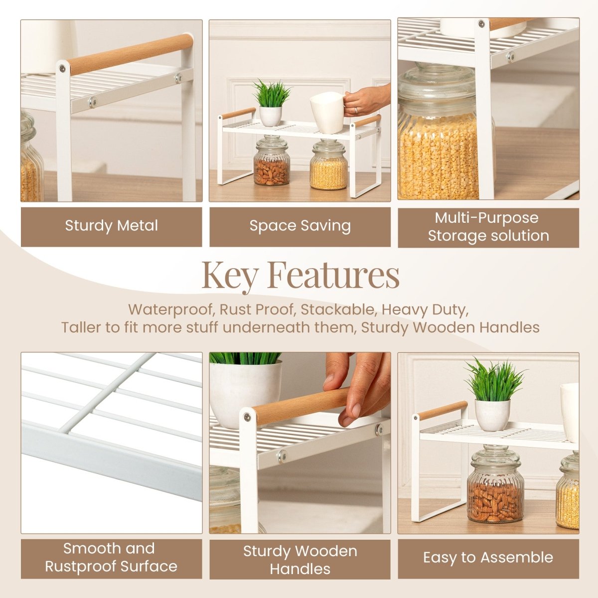 1 - Tier Metal Organizer with Bamboo Handles - White - RUBHUB