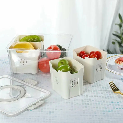 Fruit Storage Box Organizer, Refrigerator Vegetable Fresh Container, Plastic Refrigerator Storage Box with 2 Sections